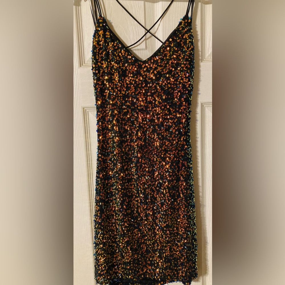 Lovely Day Black and Gold Sequin Prom Dress